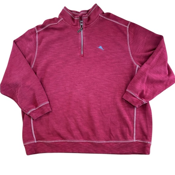Tommy Bahama Men's Red Quarter-Zip Sweatshirt 3XLB Dk Red Marlin Logo LS - Picture 1 of 7
